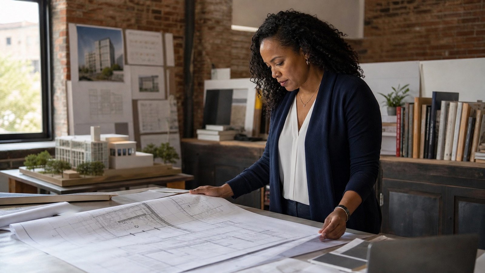 Architecture firm owner working in a studio office