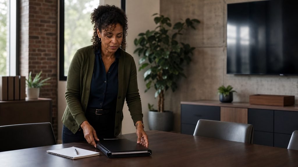 Lower middle market business owner in a meeting room