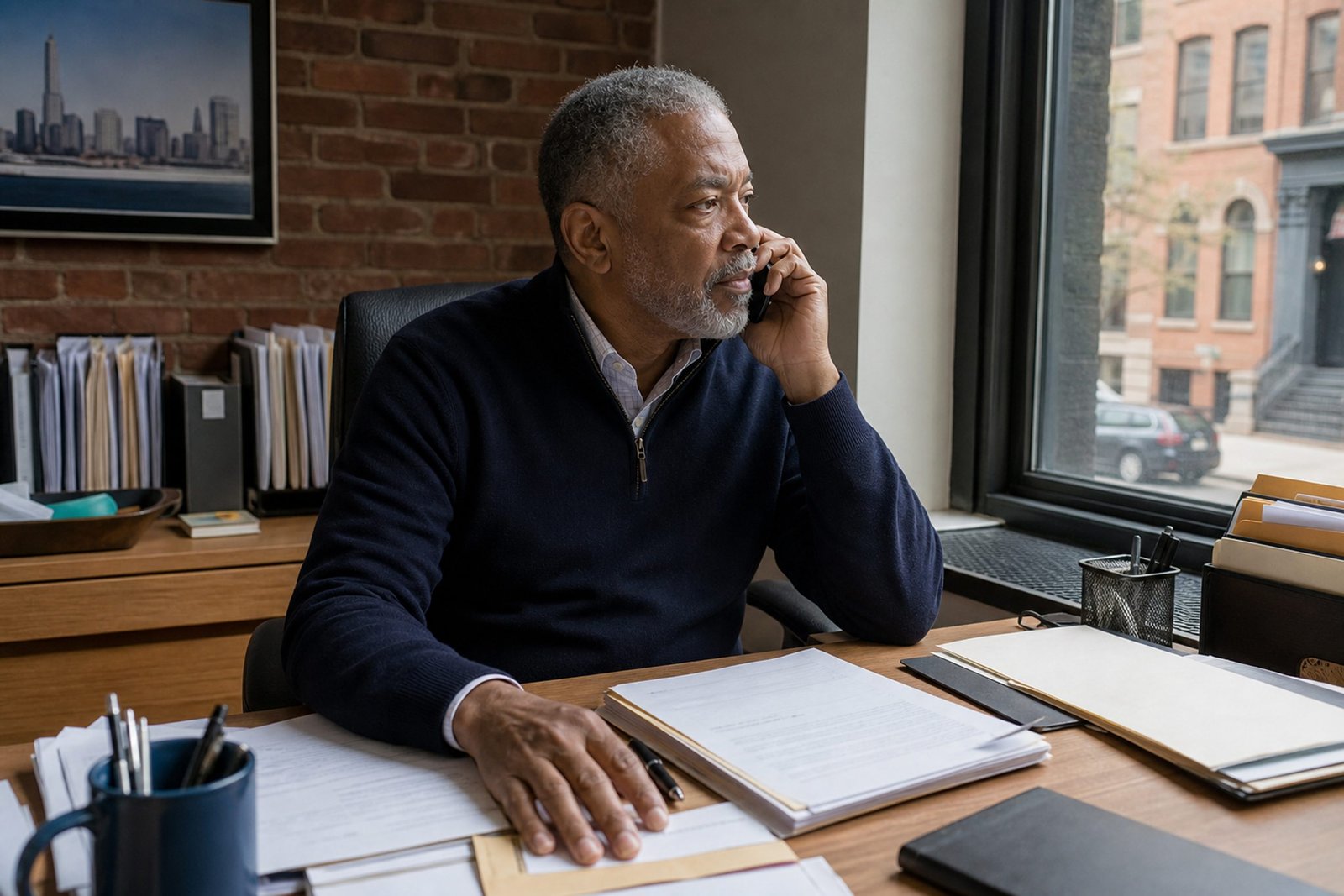 Man on the phone at an office desk