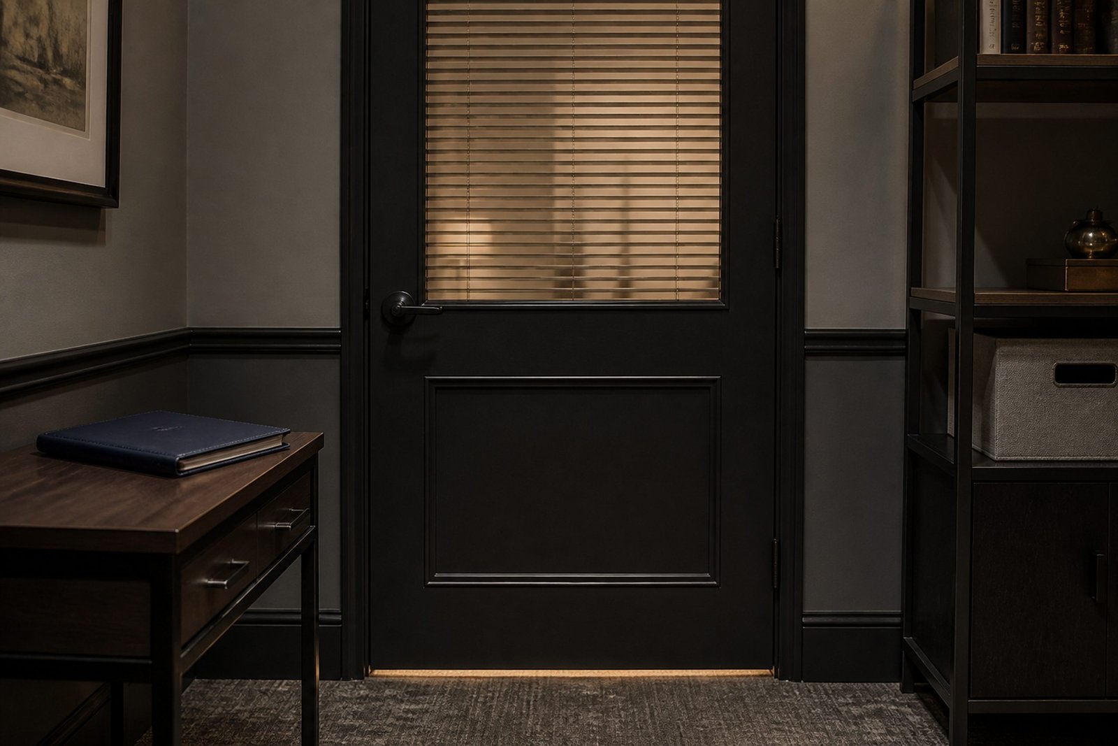 Empty office entrance with a small table