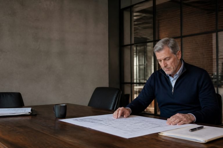 Man reviewing documents at a meeting table