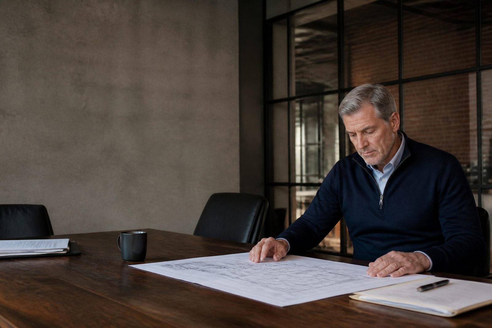 Man reviewing documents at a meeting table