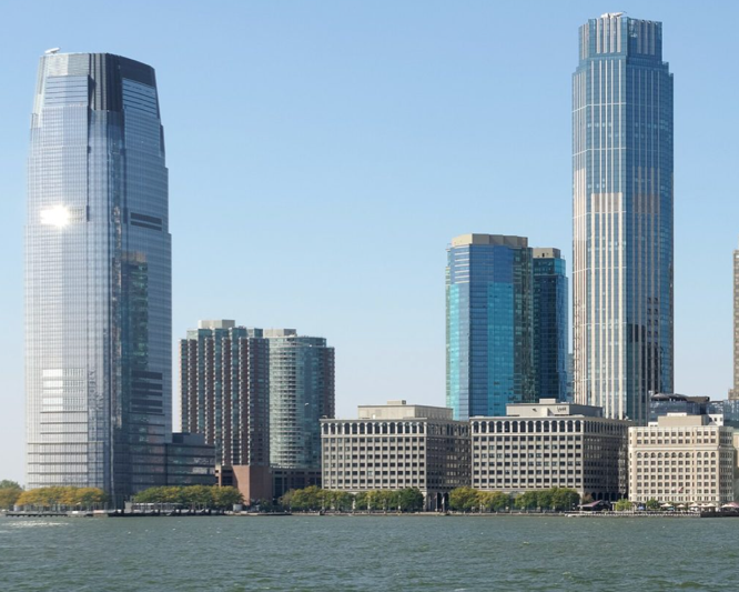 Jersey City waterfront skyline viewed from the Hudson River